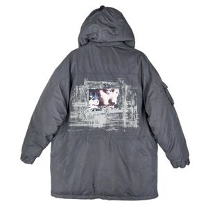 Vtg Makaveli 2pac Tupac Shakur Puffer Down Jacket Parka Mens XL Gray Hooded